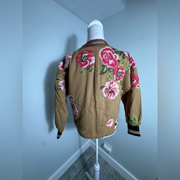 Anthropologie Floral Embroidered Boho Bomber Jacket Size XS - Picture 8 of 15